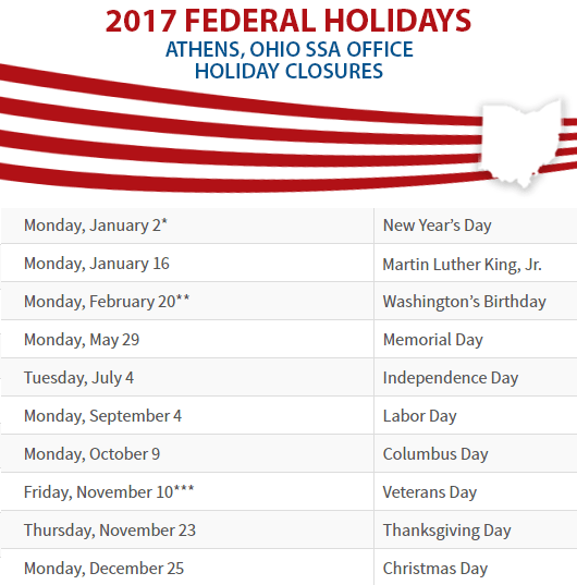 Athens, OH Social Security Office Closed Dates