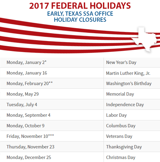 Early, TX Social Security Office Closed Dates