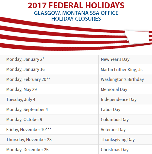 Glasgow, MT Social Security Office Closed Dates