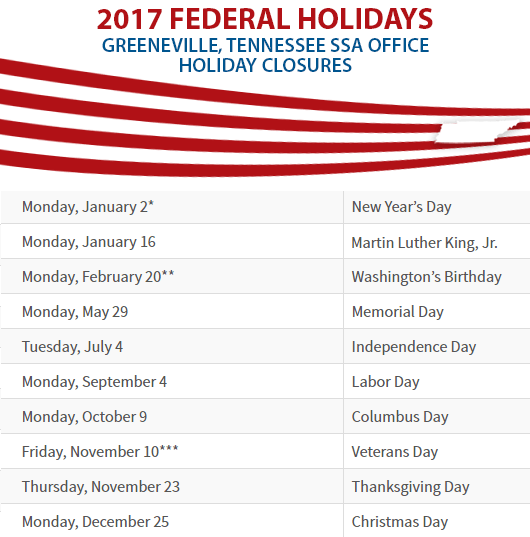 Greeneville, TN Social Security Office Closed Dates