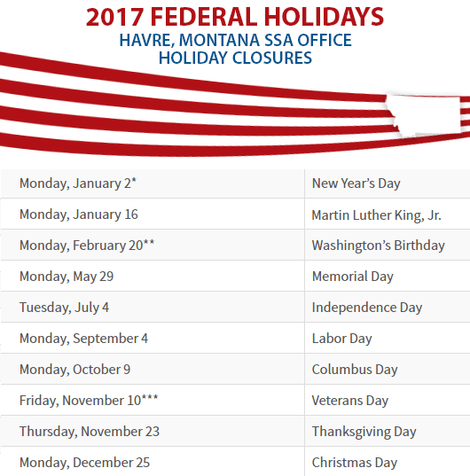 Havre, MT Social Security Office Closed Dates