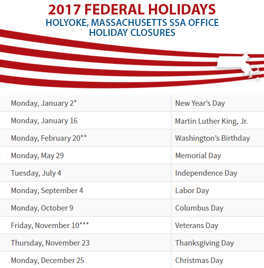 Holyoke, MA Social Security Office Closed Dates