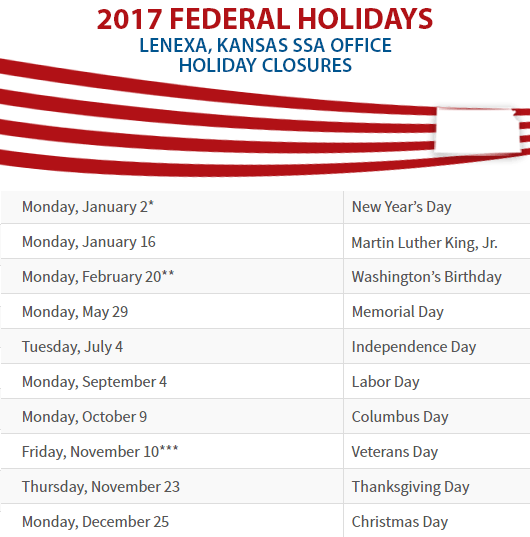 Lenexa, KS Social Security Office Closed Dates