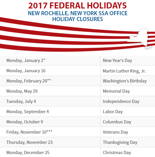 New Rochelle, NY Social Security Office Closed Dates