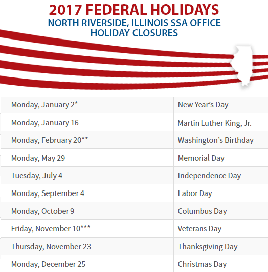 North Riverside, IL Social Security Office Closed Dates