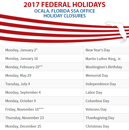 Ocala, FL Social Security Office Closed Dates