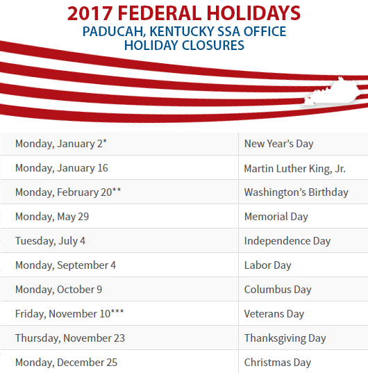 Paducah, KY Social Security Office Closed Dates