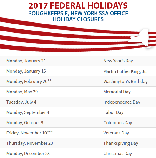 Poughkeepsie, NY Social Security Office Closed Dates