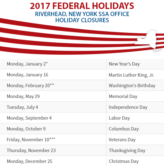 Riverhead, NY Social Security Office Closed Dates