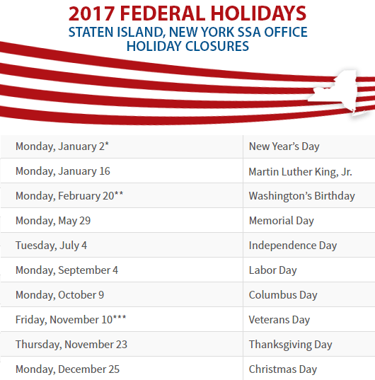 Staten Island, New York Social Security Office Federal Holidays Staten Island, NY Social Security Office Closed Dates