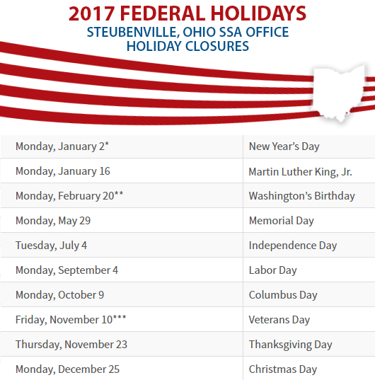 Steubenville, OH Social Security Office Closed Dates