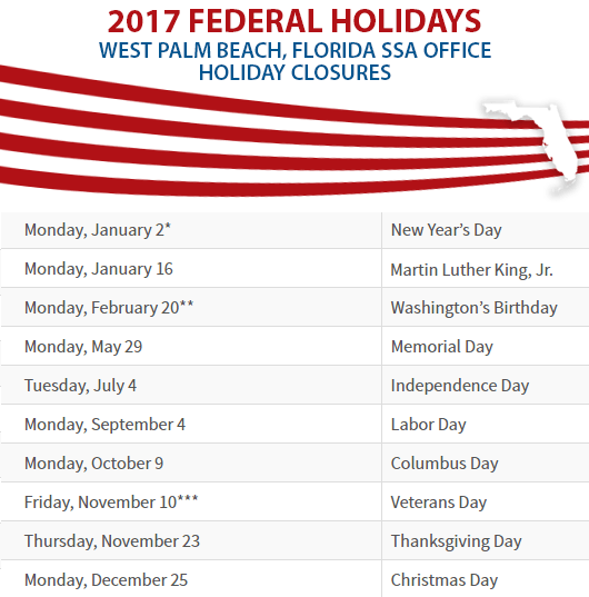 West Palm Beach, FL Social Security Office Closed Dates