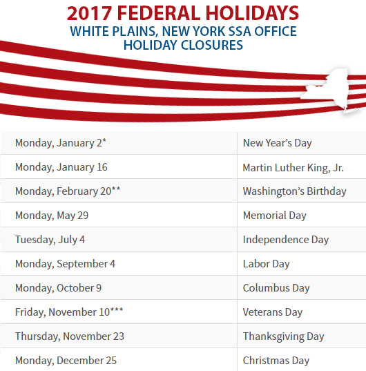 White Plains, NY Social Security Office Closed Dates