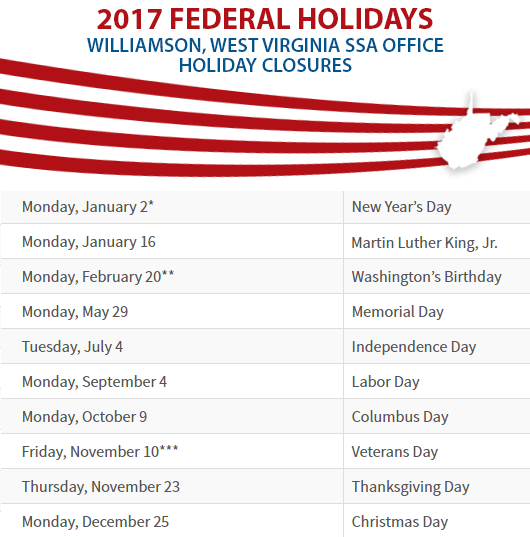 Williamson, WV Social Security Office Closed Dates